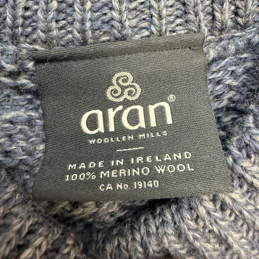 Aran Woollen Mills Sweater Womens XS Blue Cardigan Cable Knit Fisherman Merino - Picture 4 of 9